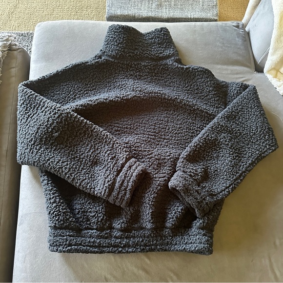 Aerie Black Sherpa Pullover Jacket Small Soft Warm 3/4 Zip with Kangaroo Pocket - Picture 2 of 7